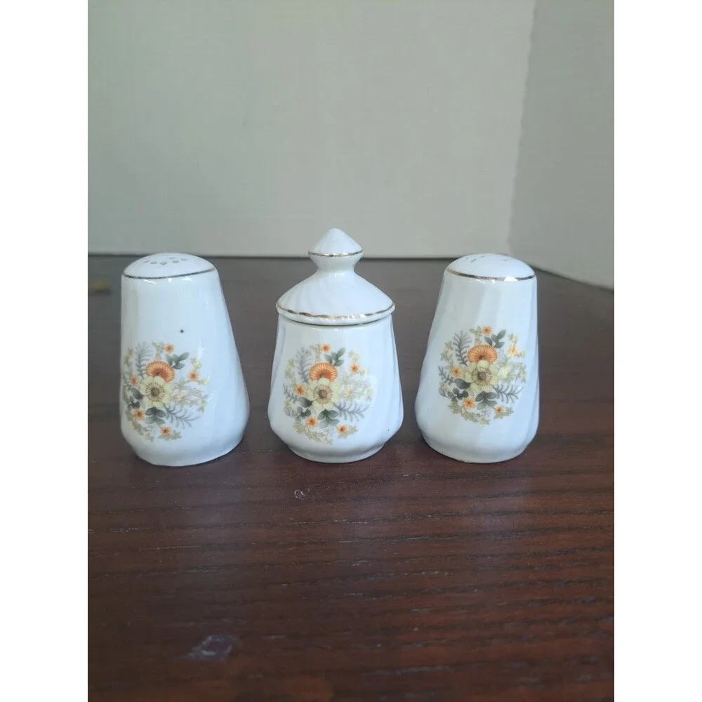 Vintage White With Floral Pattern Ceramic Salt Shaker, Pepper Shaker And...